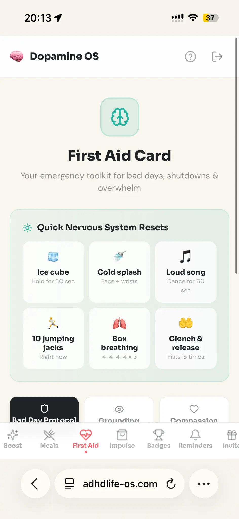 First Aid screen